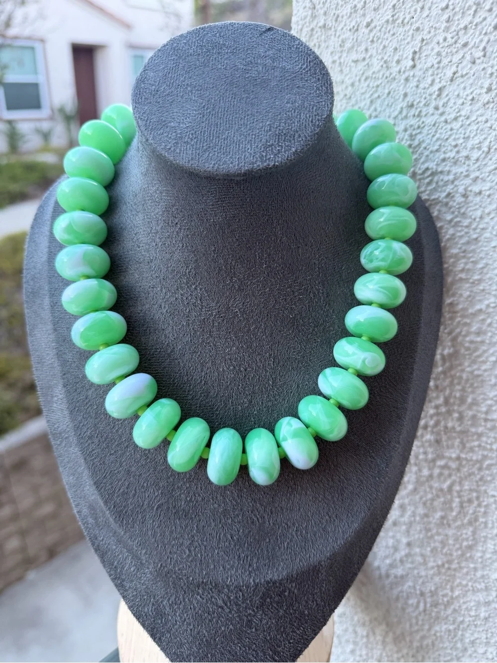 Chunky Light Green Beaded Statement Necklace - Summer Women's Jewelry - Picture 2 of 4